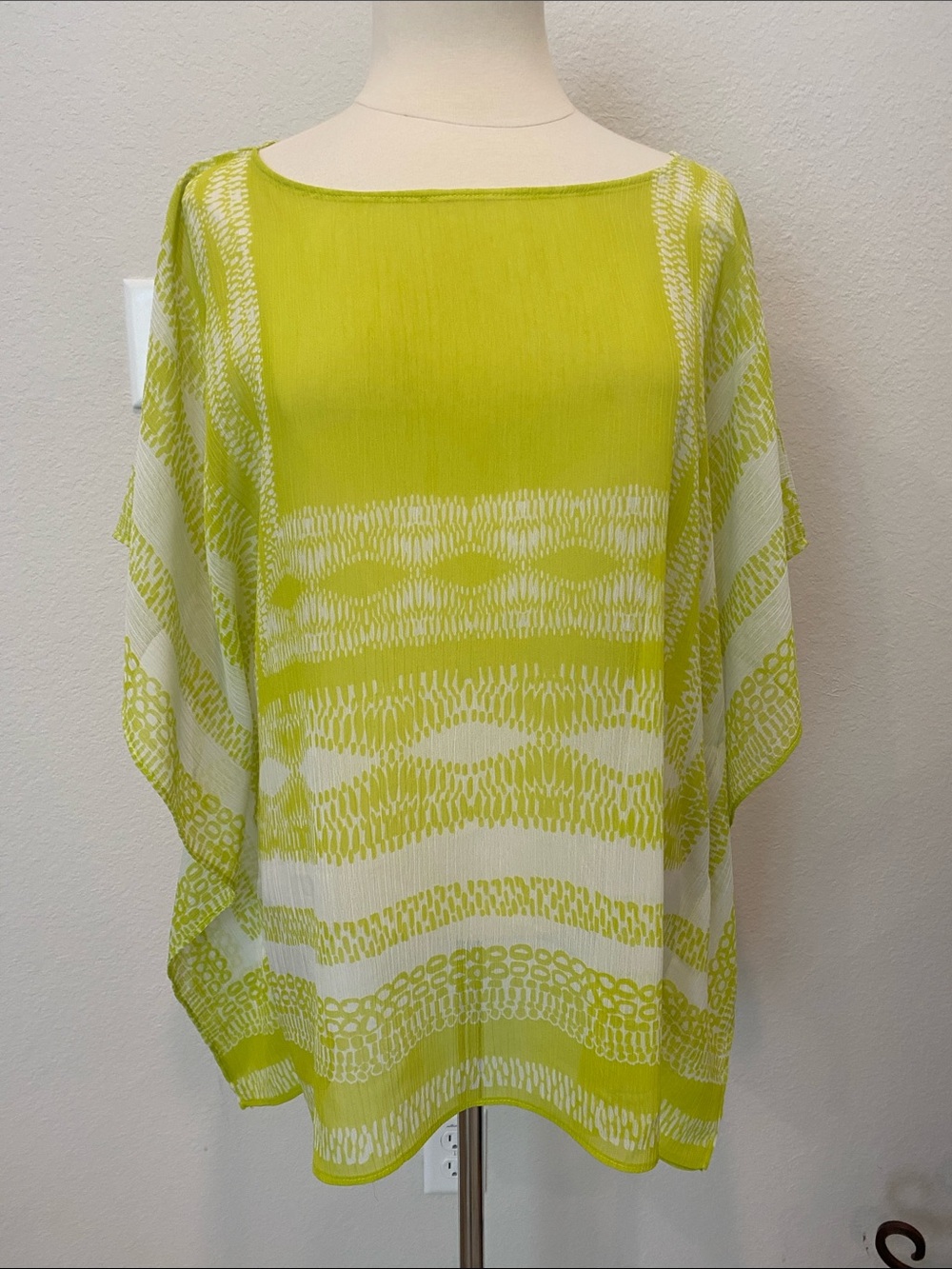 Chico's Lime Green and White Printed Tunic Top